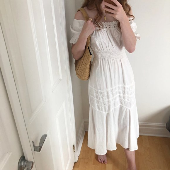 Vintage Cottagecore Puff Sleeve Lace Midi Dress M - Picture 9 of 9